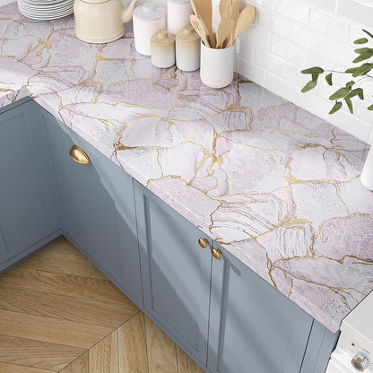 Gold Pink Marble Contact Paper for Countertops Waterproof Peel and Stick Countertops for Kitchen Bathroom 15.7''x118'' Self Adhesive Vinyl Countertop Contact Paper Marble Wallpaper for Counter