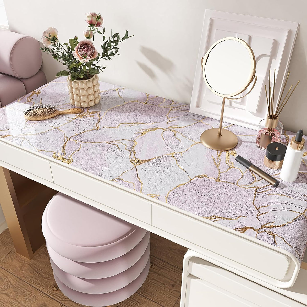 Gold Pink Marble Contact Paper for Countertops Waterproof Peel and Stick Countertops for Kitchen Bathroom 15.7''x118'' Self Adhesive Vinyl Countertop Contact Paper Marble Wallpaper for Counter