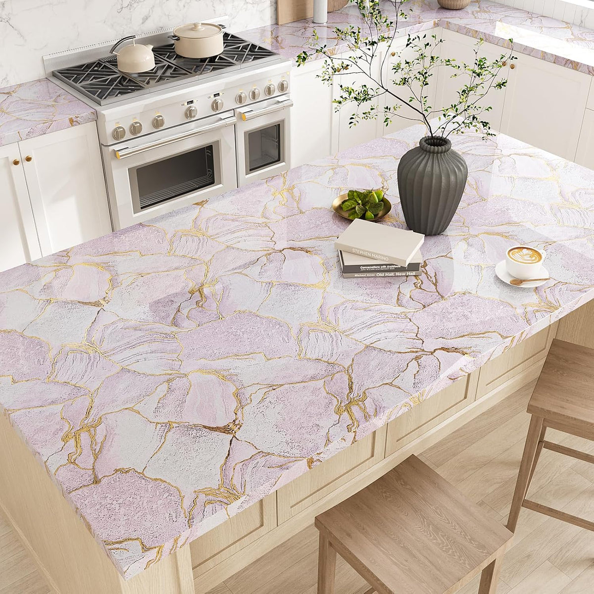 Gold Pink Marble Contact Paper for Countertops Waterproof Peel and Stick Countertops for Kitchen Bathroom 15.7''x118'' Self Adhesive Vinyl Countertop Contact Paper Marble Wallpaper for Counter