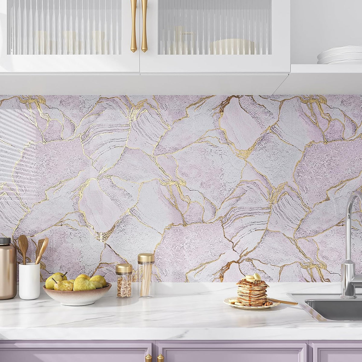 Gold Pink Marble Contact Paper for Countertops Waterproof Peel and Stick Countertops for Kitchen Bathroom 15.7''x118'' Self Adhesive Vinyl Countertop Contact Paper Marble Wallpaper for Counter