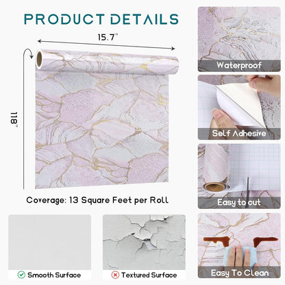 Gold Pink Marble Contact Paper for Countertops Waterproof Peel and Stick Countertops for Kitchen Bathroom 15.7''x118'' Self Adhesive Vinyl Countertop Contact Paper Marble Wallpaper for Counter