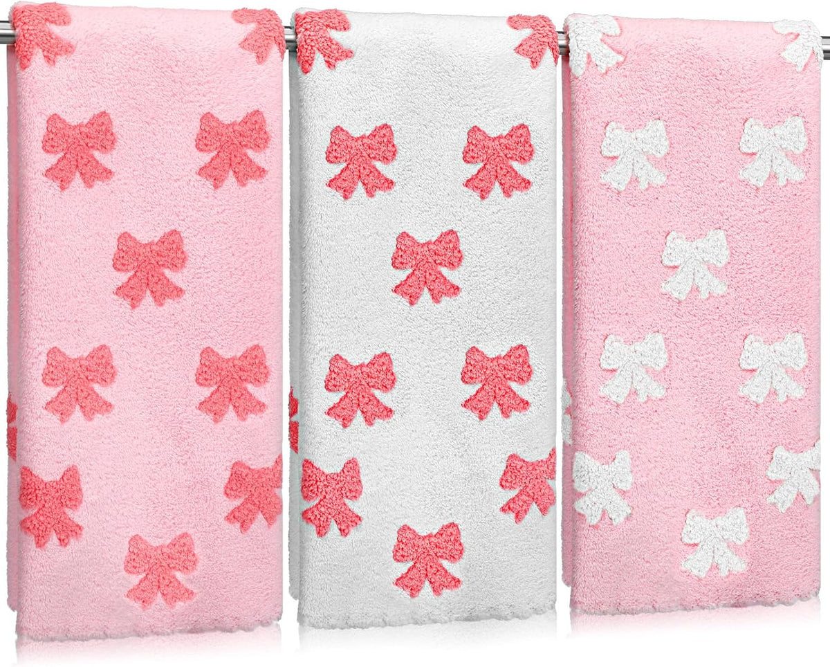 3 Pcs Pink Hand Towels for Bathroom Coquette Bow Hand Towels Cotton Preppy Embroidered Decorative Bath Decor for Spa Gym Bathroom Kitchen Decor Gift Supplies 13. 7 x 29. 5 Inch