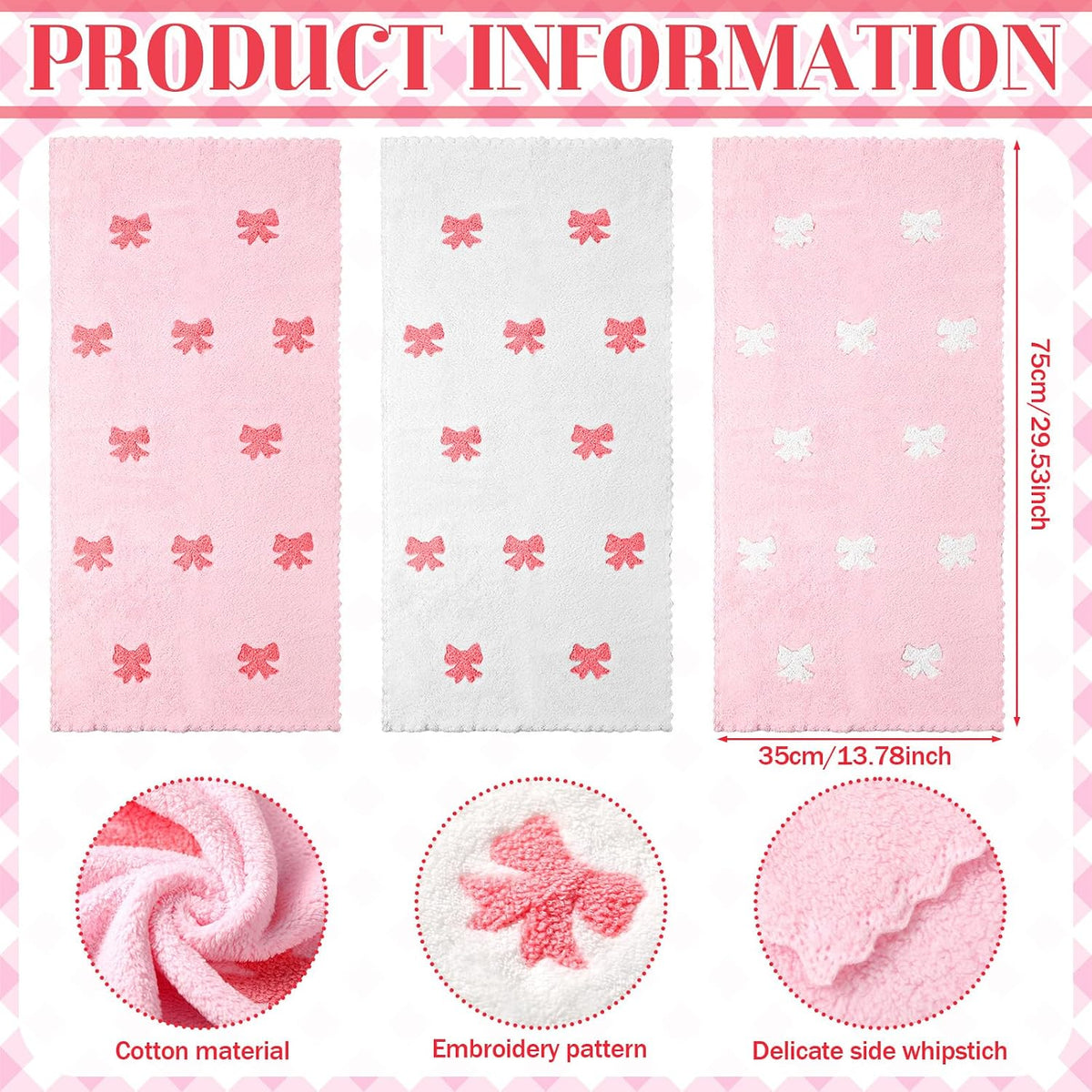 3 Pcs Pink Hand Towels for Bathroom Coquette Bow Hand Towels Cotton Preppy Embroidered Decorative Bath Decor for Spa Gym Bathroom Kitchen Decor Gift Supplies 13. 7 x 29. 5 Inch