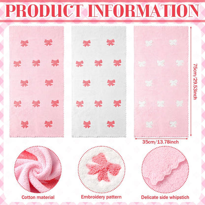 3 Pcs Pink Hand Towels for Bathroom Coquette Bow Hand Towels Cotton Preppy Embroidered Decorative Bath Decor for Spa Gym Bathroom Kitchen Decor Gift Supplies 13. 7 x 29. 5 Inch