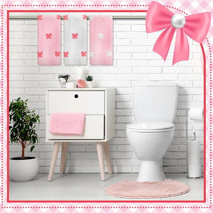 3 Pcs Pink Hand Towels for Bathroom Coquette Bow Hand Towels Cotton Preppy Embroidered Decorative Bath Decor for Spa Gym Bathroom Kitchen Decor Gift Supplies 13. 7 x 29. 5 Inch