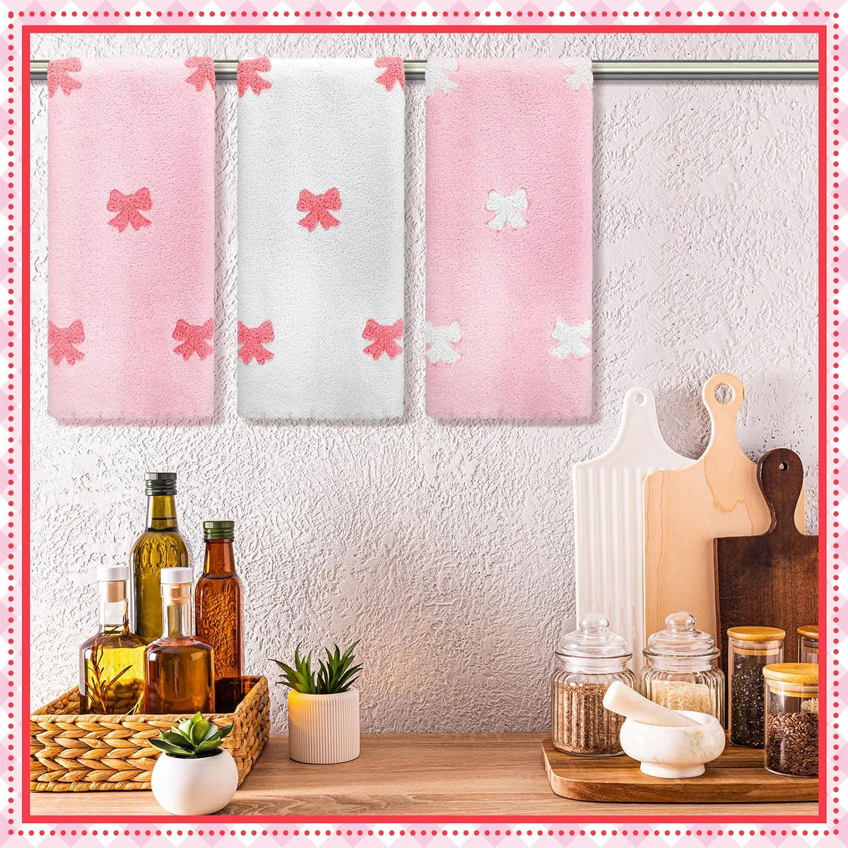 3 Pcs Pink Hand Towels for Bathroom Coquette Bow Hand Towels Cotton Preppy Embroidered Decorative Bath Decor for Spa Gym Bathroom Kitchen Decor Gift Supplies 13. 7 x 29. 5 Inch