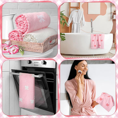 3 Pcs Pink Hand Towels for Bathroom Coquette Bow Hand Towels Cotton Preppy Embroidered Decorative Bath Decor for Spa Gym Bathroom Kitchen Decor Gift Supplies 13. 7 x 29. 5 Inch