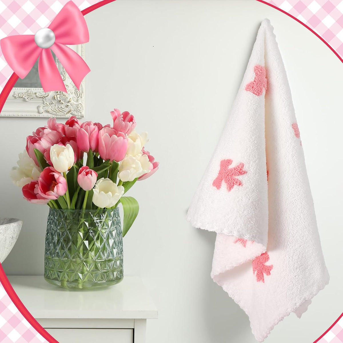 3 Pcs Pink Hand Towels for Bathroom Coquette Bow Hand Towels Cotton Preppy Embroidered Decorative Bath Decor for Spa Gym Bathroom Kitchen Decor Gift Supplies 13. 7 x 29. 5 Inch