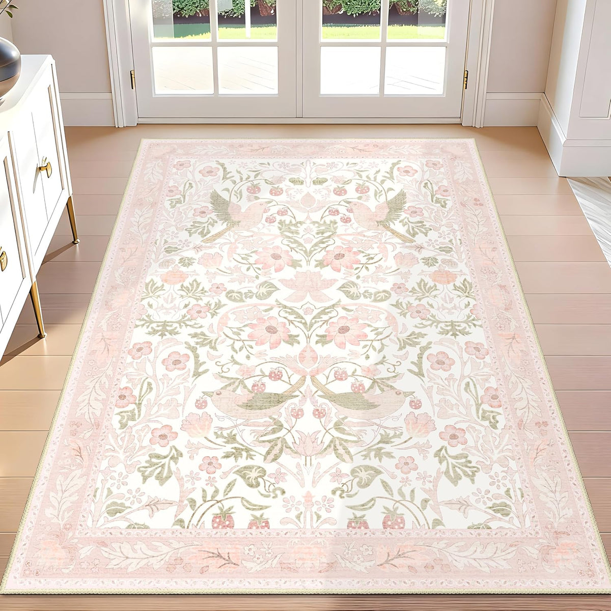 Pink Rug 3x5 Washable Area Rugs for Bedroom Living Room Boho