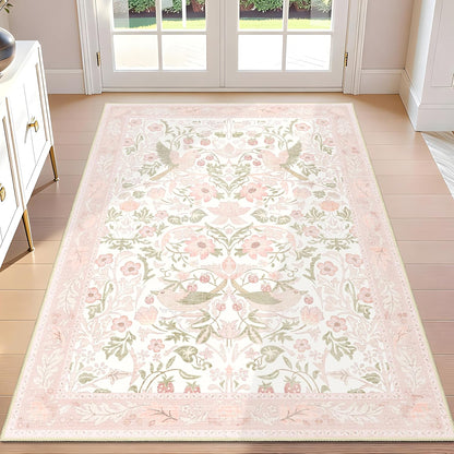 Pink Rug 3x5 Washable Area Rugs for Bedroom Living Room Boho