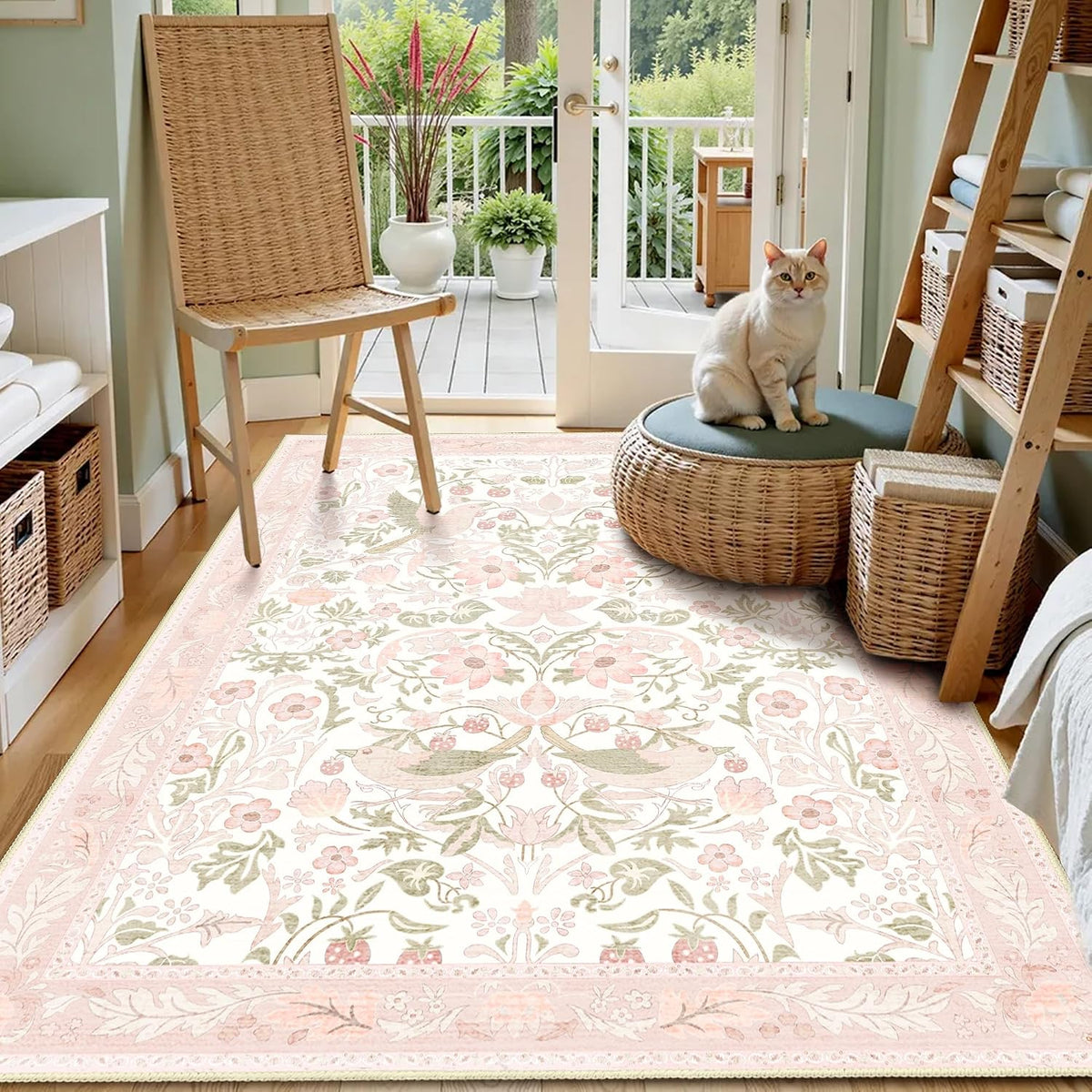 Pink Rug 3x5 Washable Area Rugs for Bedroom Living Room Boho