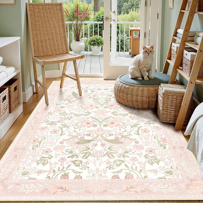 Pink Rug 3x5 Washable Area Rugs for Bedroom Living Room Boho