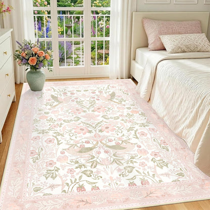Pink Rug 3x5 Washable Area Rugs for Bedroom Living Room Boho