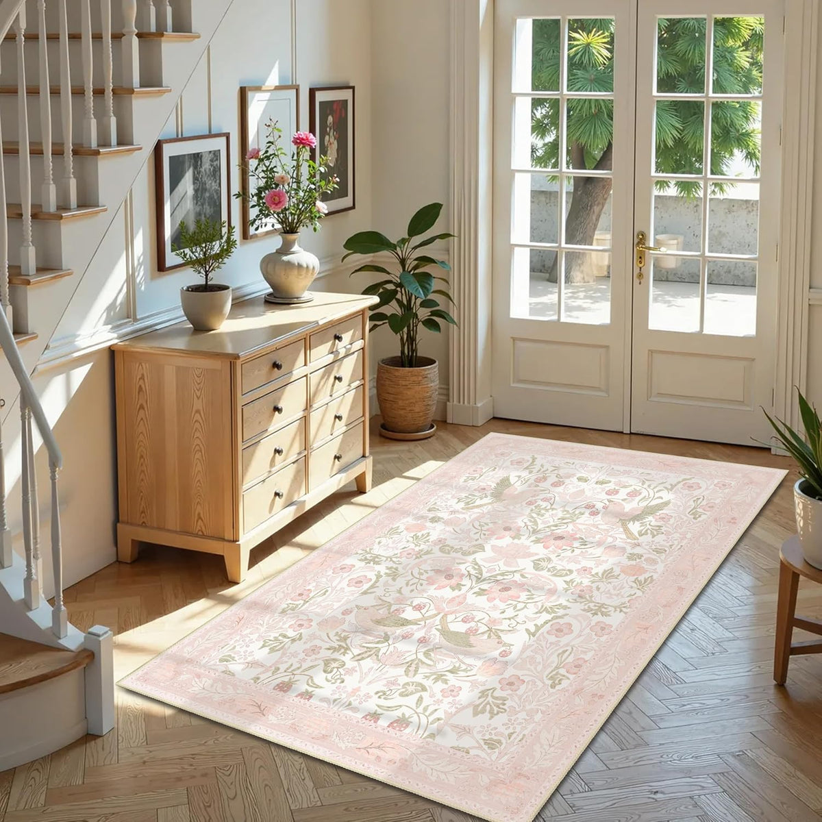 Pink Rug 3x5 Washable Area Rugs for Bedroom Living Room Boho