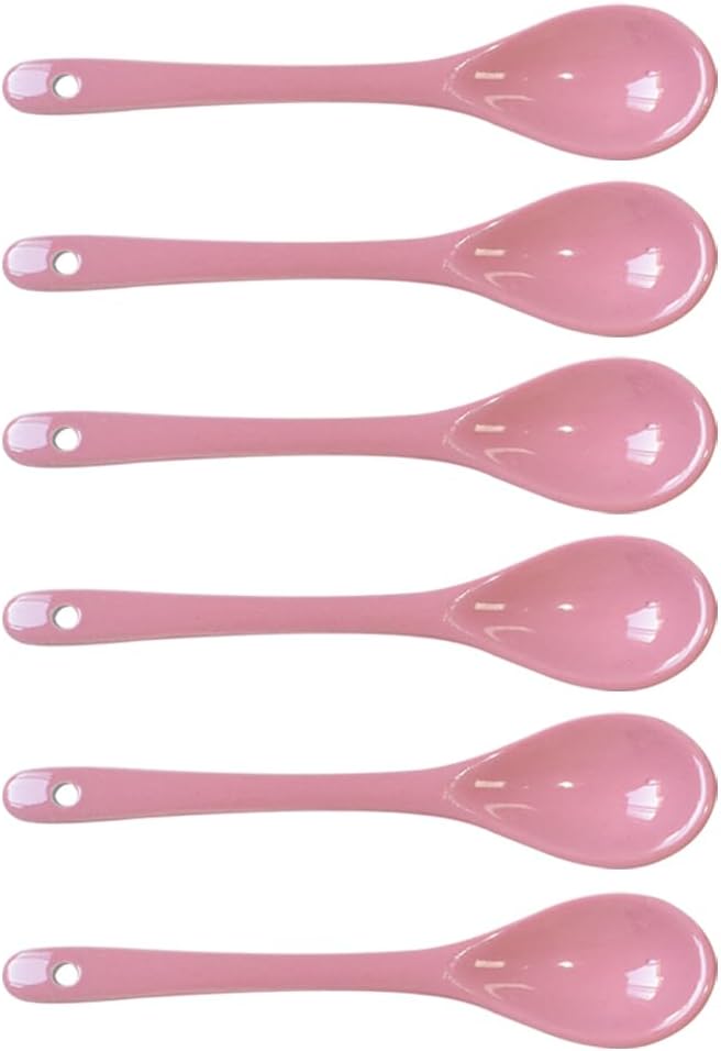 6 pcs Porcelain Egg Spoons Tea Spoon Ceramic Spoons 4.7 inch Coffee Dessert Yogurt Tea Milky Pink