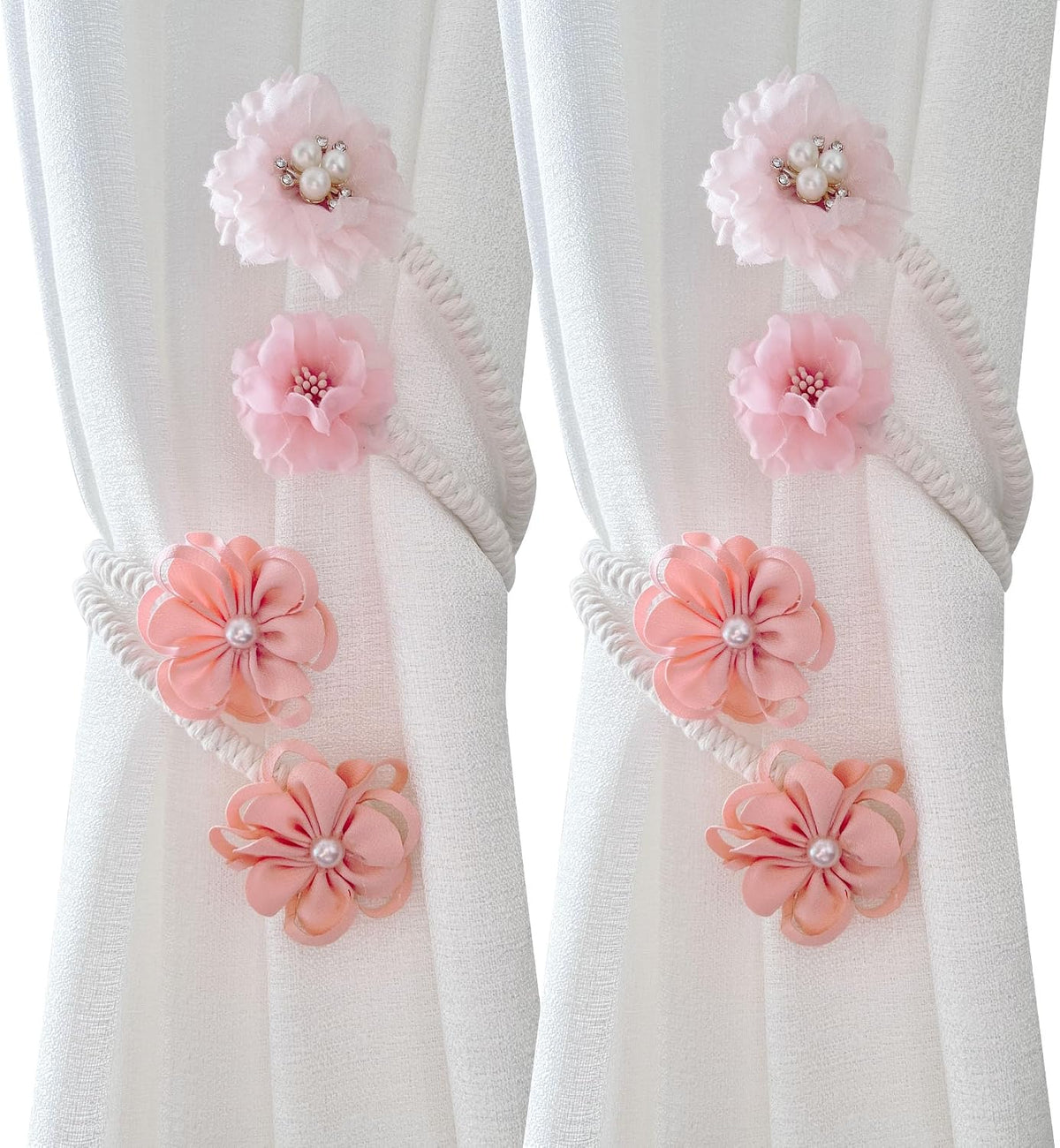 Flower Curtain Tiebacks - 2 Pack No Drill Decorative Holdbacks