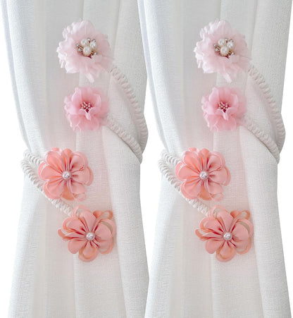 Flower Curtain Tiebacks - 2 Pack No Drill Decorative Holdbacks