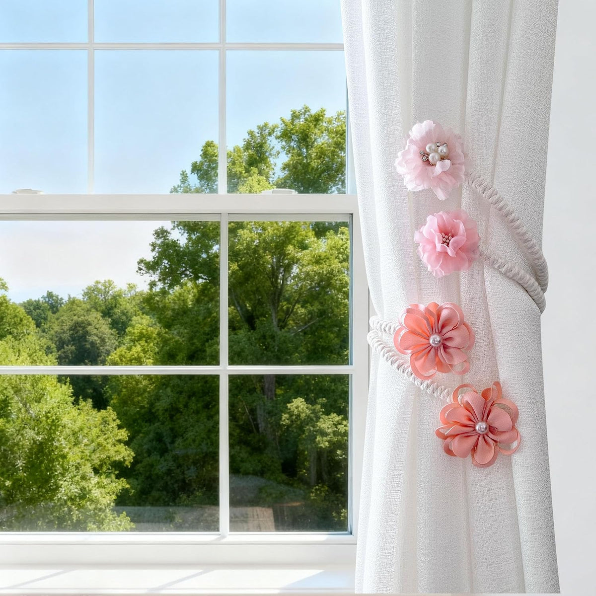 Flower Curtain Tiebacks - 2 Pack No Drill Decorative Holdbacks