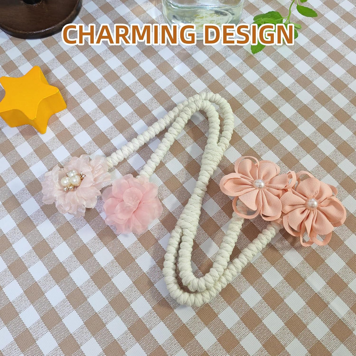 Flower Curtain Tiebacks - 2 Pack No Drill Decorative Holdbacks