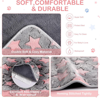 Reginary 4 Pcs Waterproof Guinea Pig Blankets Washable Small Animal Fleece Bedding Absorbent Guinea Pig Cage Liners Reusable Training Pee Pad Pet Sleep Mat for Hamster(Cute Star Pattern,12 x 12 Inch)