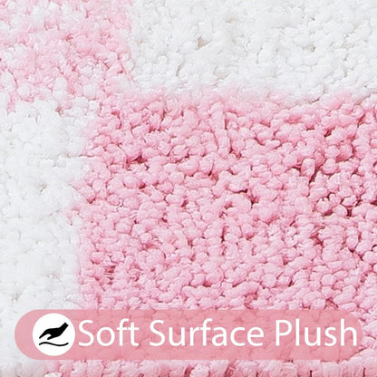 Checkered Bathroom Rugs Cute Bath Mats Non Slip Backing Shaggy Microfiber Bath Mat Water Absorbent Shower Rug Aesthetic Bathroom Rugs Funky Graphic Rug for Sink Bathtub (Pink,20" x 32")