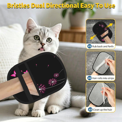 Breast Cancer Awareness Pink Ribbon Butterfly Pet Hair Removal Glove Dogs Hair Remover Glove Cats Fur Removal Tool with Hanging Loop for Couch 6.7X9.5 in