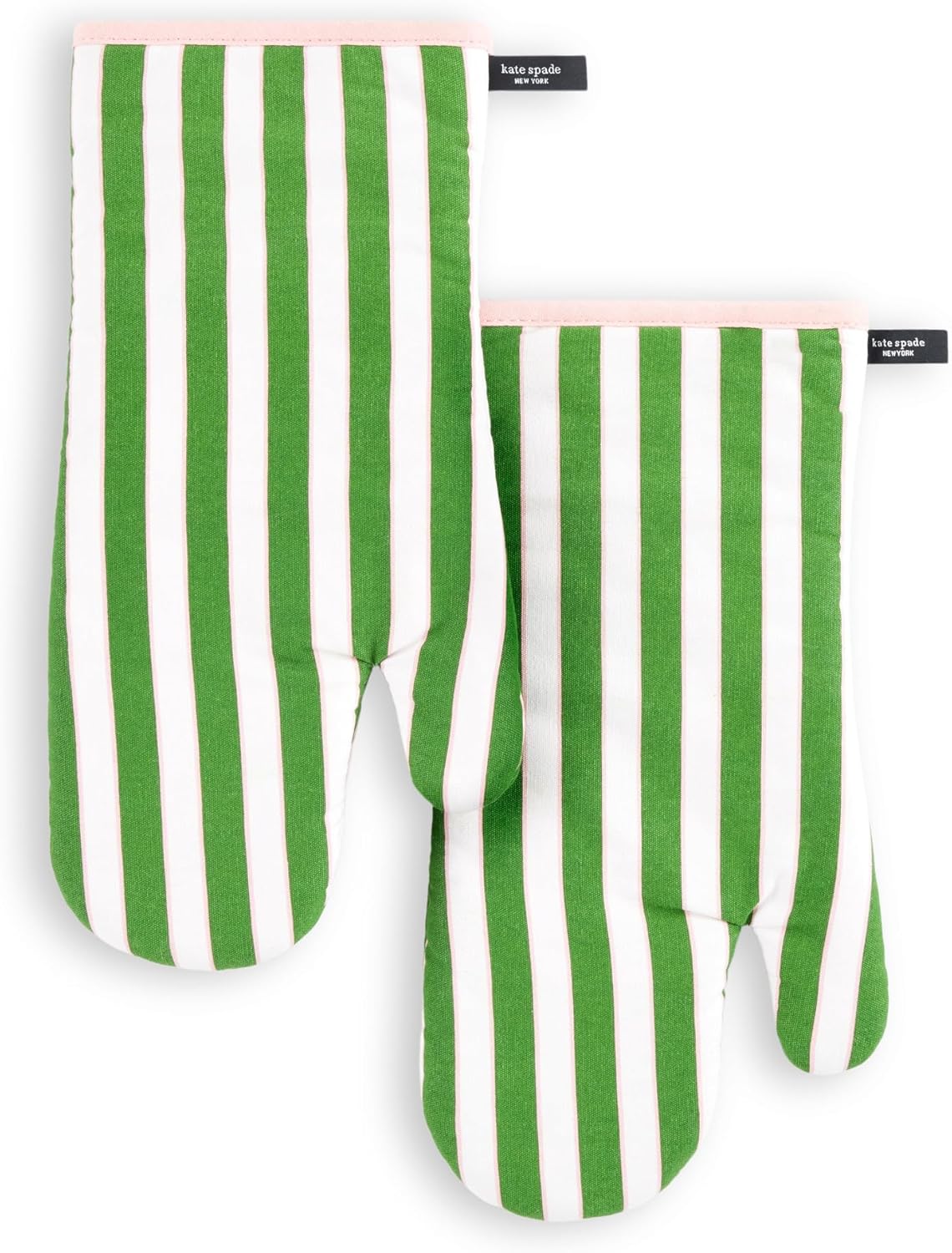 Botanical Stripe Oven Mitt 2-Pack Set, 7" x 13", Green/Pink