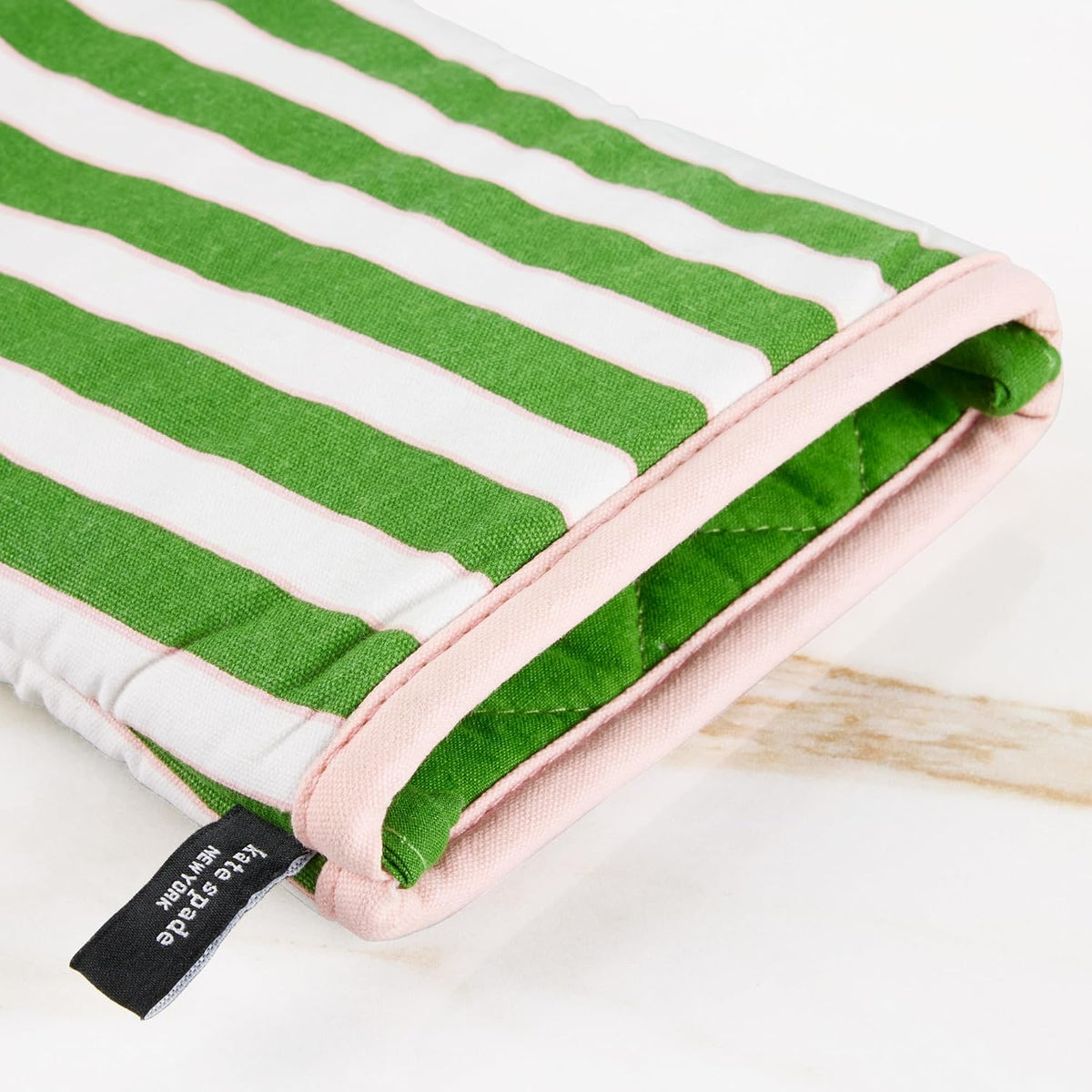 Botanical Stripe Oven Mitt 2-Pack Set, 7" x 13", Green/Pink