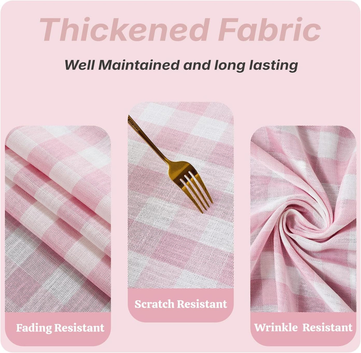 Gingham Tablecloth Rectangle Cotton Linen Fabric Checkered Table Cloth with Tassel Washable Wrinkle Free Buffalo Plaid Table Cover for Birthday Party Picnic Outdoor, Pink, 55x75