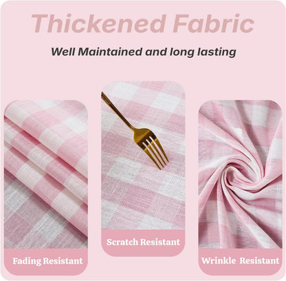 Gingham Tablecloth Rectangle Cotton Linen Fabric Checkered Table Cloth with Tassel Washable Wrinkle Free Buffalo Plaid Table Cover for Birthday Party Picnic Outdoor, Pink, 55x75