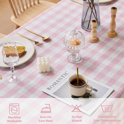 Gingham Tablecloth Rectangle Cotton Linen Fabric Checkered Table Cloth with Tassel Washable Wrinkle Free Buffalo Plaid Table Cover for Birthday Party Picnic Outdoor, Pink, 55x75