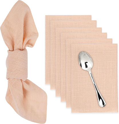 Cotton Linen Cloth Napkins Set of 6 Dinner Kitchen Napkins Bulk 17" x 17" Thick Table Reusable Washable Napkins for Dinner Wedding and Parties (6, Apricot)