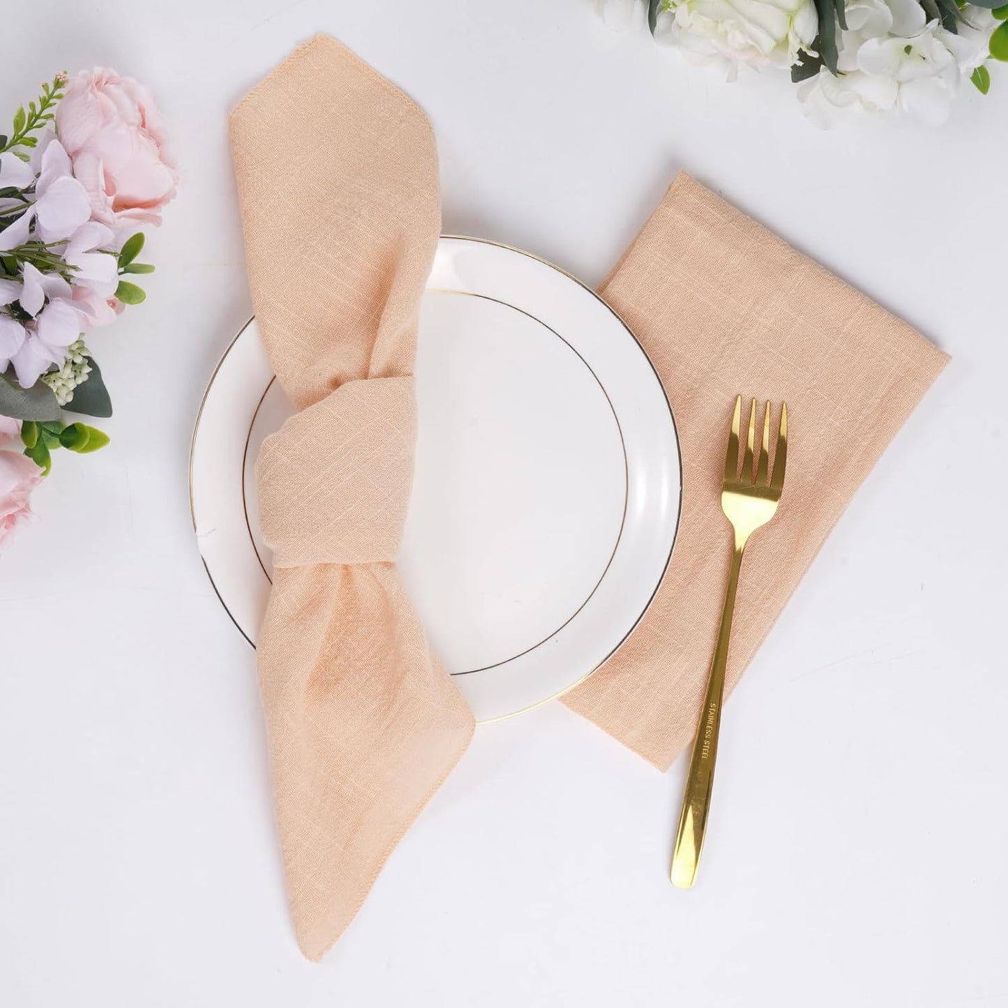 Cotton Linen Cloth Napkins Set of 6 Dinner Kitchen Napkins Bulk 17" x 17" Thick Table Reusable Washable Napkins for Dinner Wedding and Parties (6, Apricot)