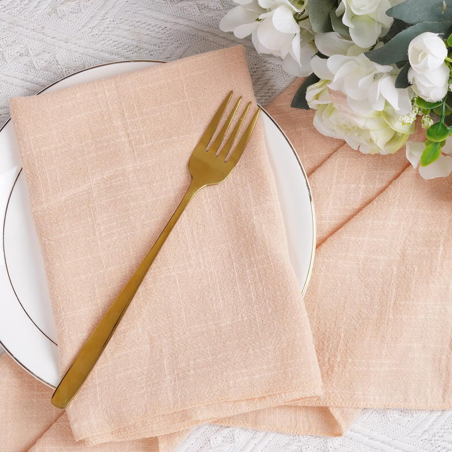 Cotton Linen Cloth Napkins Set of 6 Dinner Kitchen Napkins Bulk 17" x 17" Thick Table Reusable Washable Napkins for Dinner Wedding and Parties (6, Apricot)
