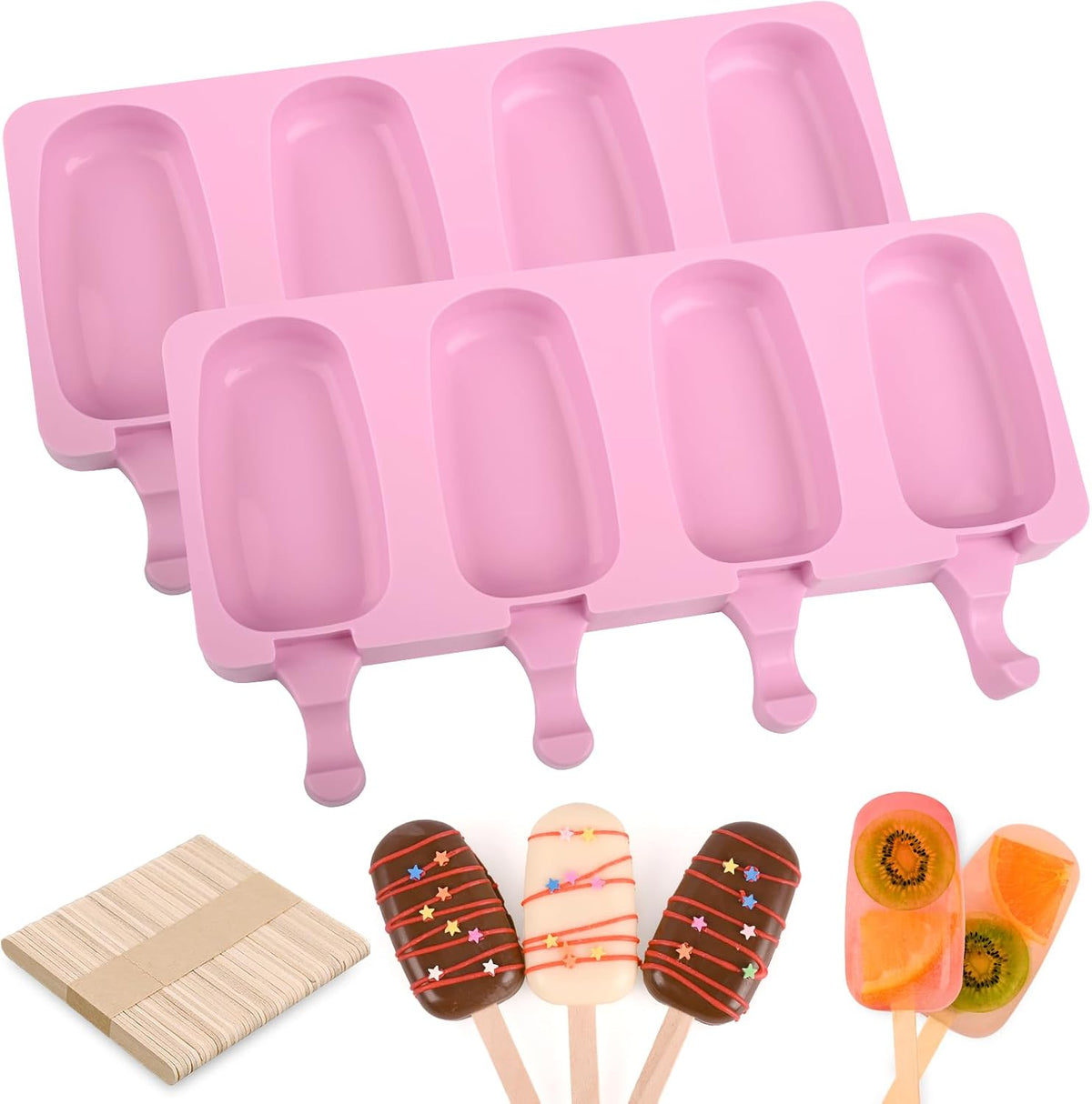 WMKGG Popsicle Silicone Molds Set, 2 PCS Ice Cream Mold(Standard Size/Pink)