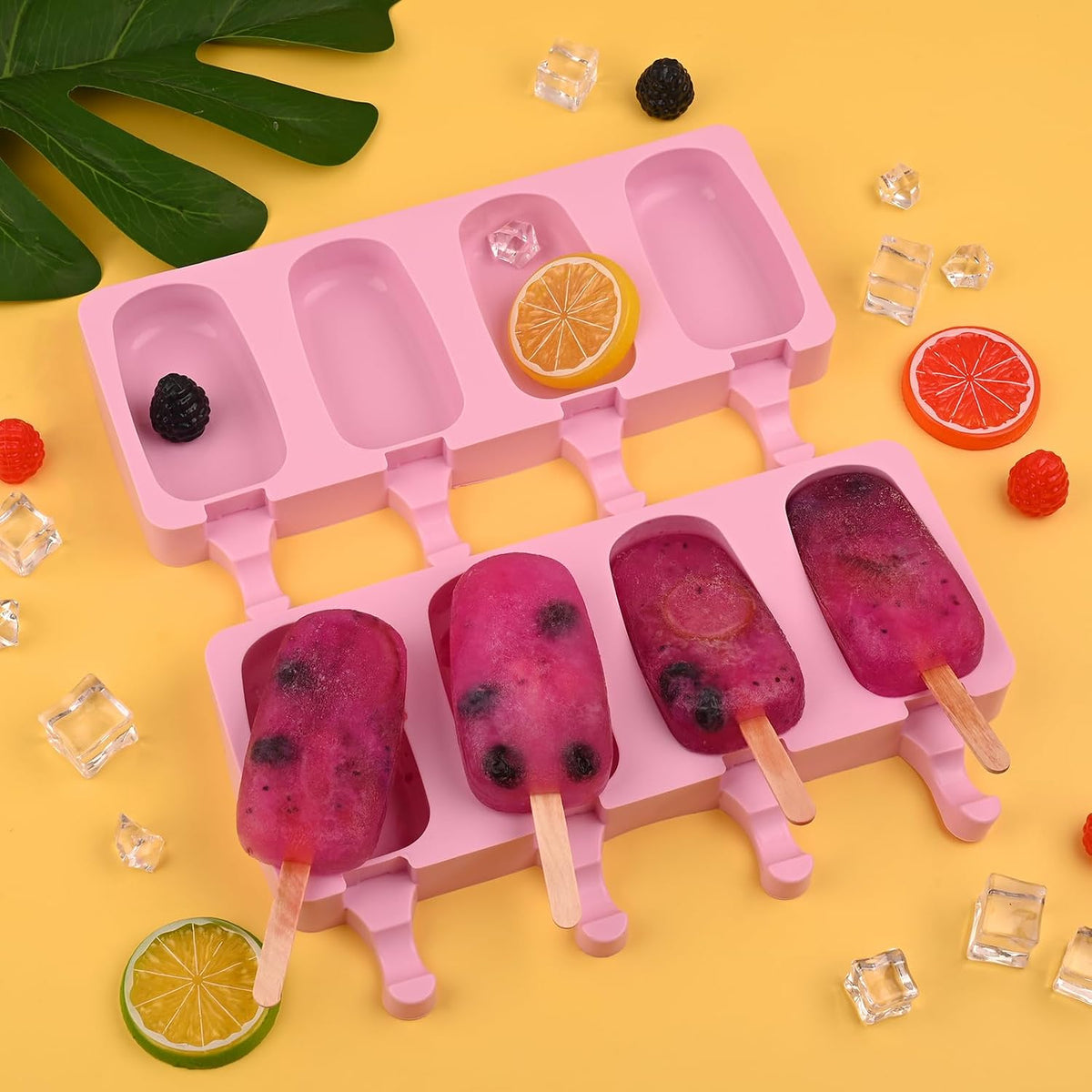 WMKGG Popsicle Silicone Molds Set, 2 PCS Ice Cream Mold(Standard Size/Pink)