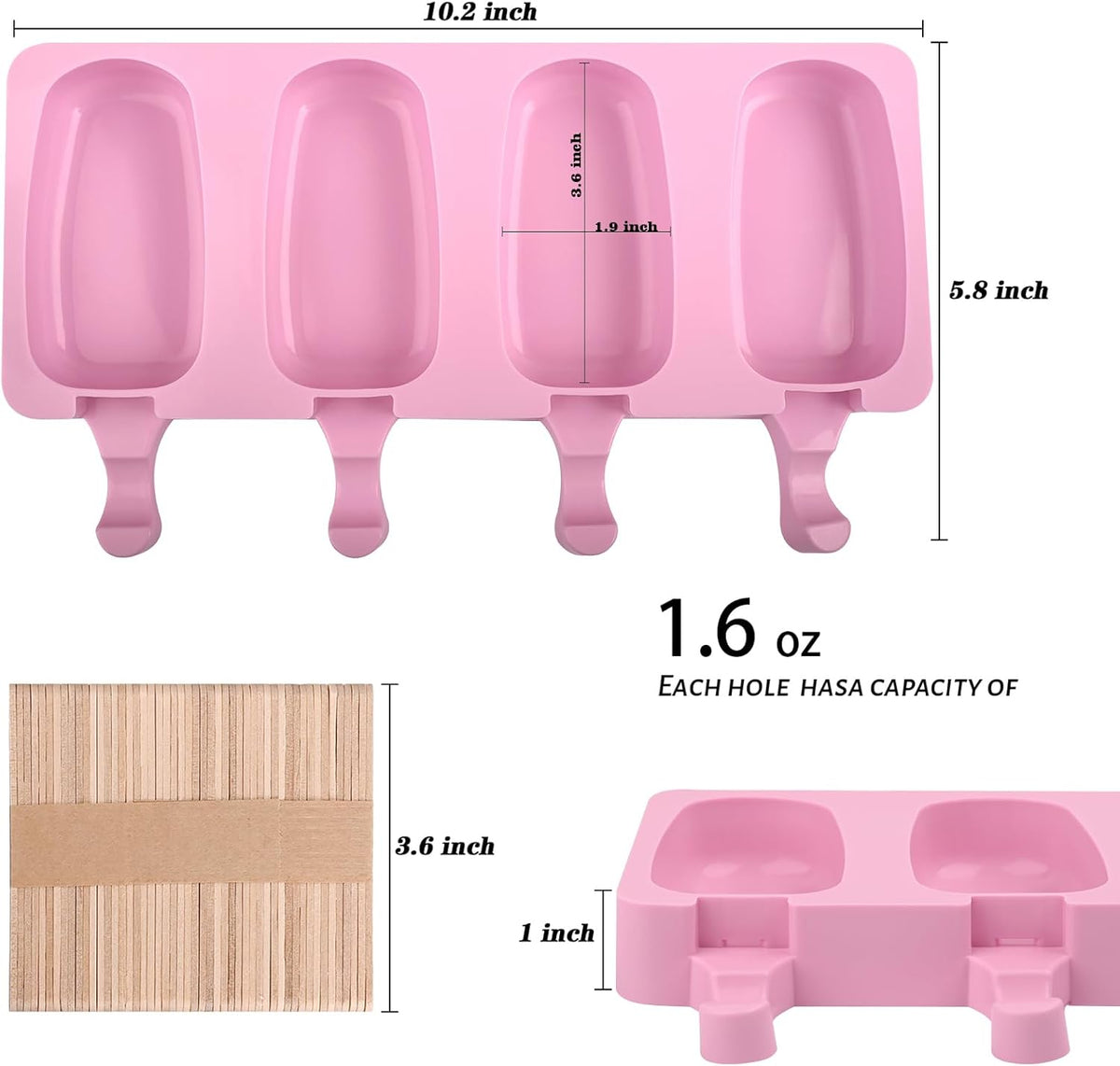 WMKGG Popsicle Silicone Molds Set, 2 PCS Ice Cream Mold(Standard Size/Pink)