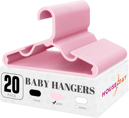 Plastic Baby Hangers for Closet 20 Pack, Durable Plastic Kids Hangers for Baby Clothes, Thin & Compact Childrens Hangers, Space Saving Pink Baby Hanger, Small Hanger for Kids Clothes