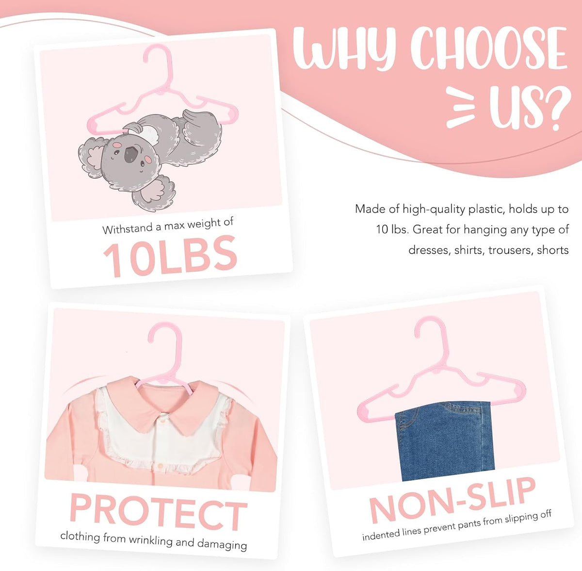 Plastic Baby Hangers for Closet 20 Pack, Durable Plastic Kids Hangers for Baby Clothes, Thin & Compact Childrens Hangers, Space Saving Pink Baby Hanger, Small Hanger for Kids Clothes