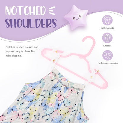 Plastic Baby Hangers for Closet 20 Pack, Durable Plastic Kids Hangers for Baby Clothes, Thin & Compact Childrens Hangers, Space Saving Pink Baby Hanger, Small Hanger for Kids Clothes
