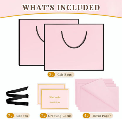 Pink Gift Bags Medium with Handles 2PCS for Wedding Birthday Party