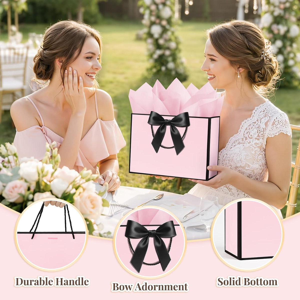 Pink Gift Bags Medium with Handles 2PCS for Wedding Birthday Party
