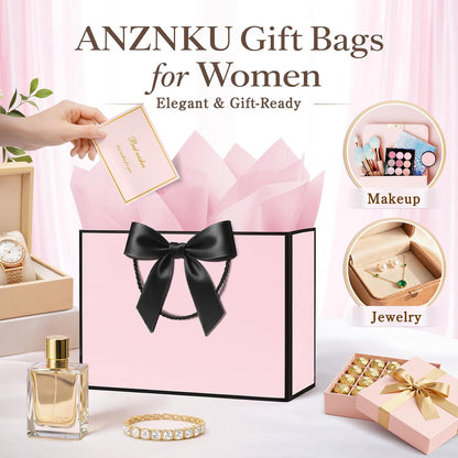 Pink Gift Bags Medium with Handles 2PCS for Wedding Birthday Party