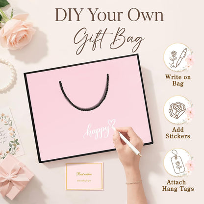 Pink Gift Bags Medium with Handles 2PCS for Wedding Birthday Party