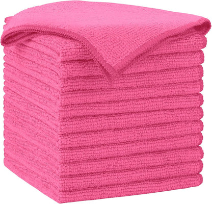 AIDEA Pink Microfiber Cleaning Cloth-12PK, Absorbent Cleaning Rags 12"x12"