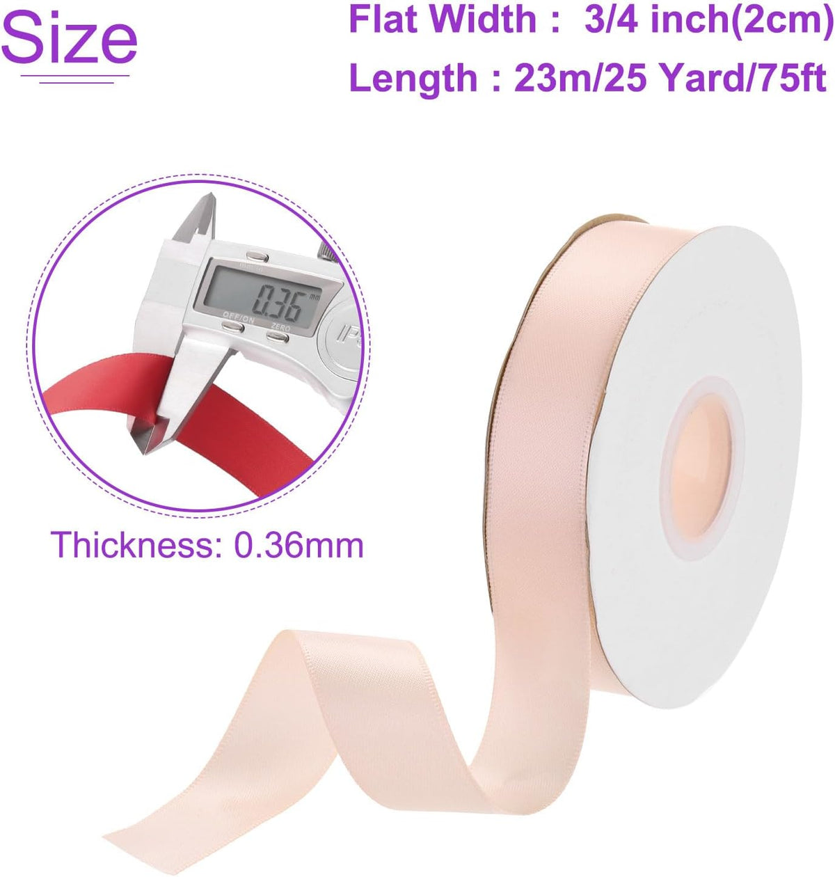 3/4 inch 25 Yards Satin Ribbon Thin Double Face Fabric Grosgrain Ribbon for Gift Wrapping Floral Hair Flower Bouquet, Pastel Pink