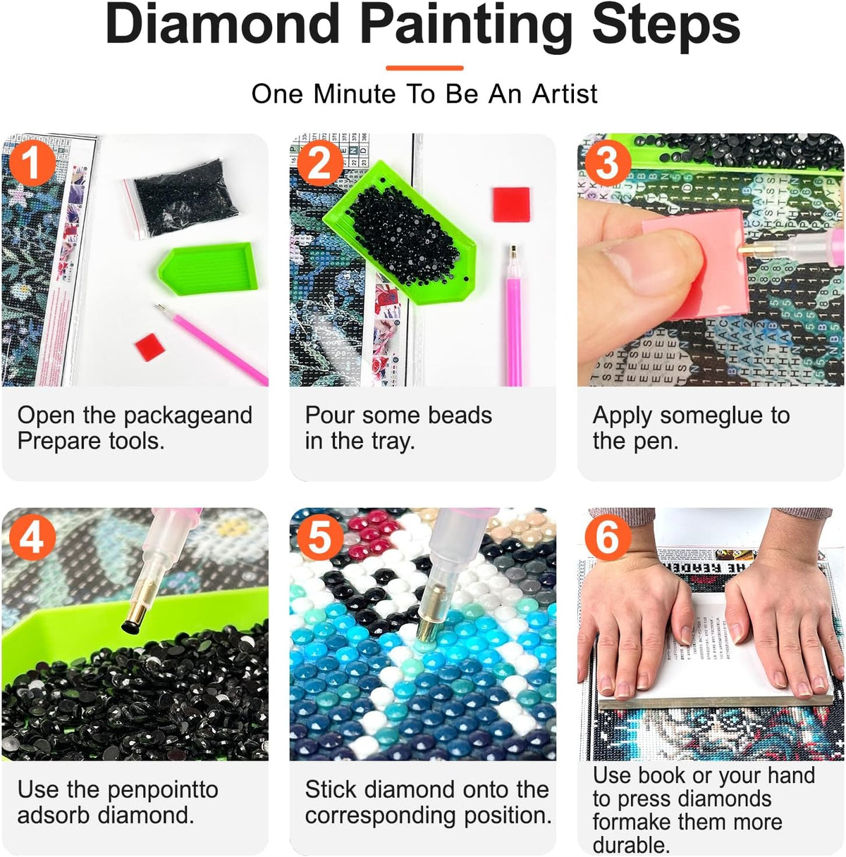 6 Pack Pink Diamond Art Kits for Adults, Diamond Painting Kits for Beginner