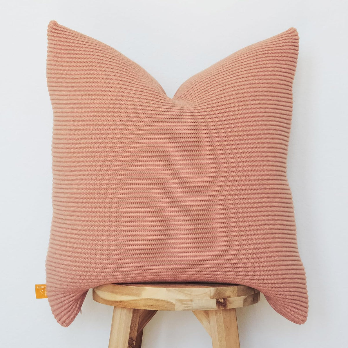 100% Soft Cotton Raised Stripes Textured Rib Knit Throw Pillow Cover (18x 18, Pink Clay)