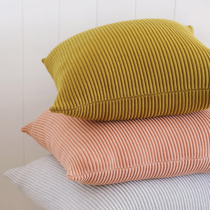 100% Soft Cotton Raised Stripes Textured Rib Knit Throw Pillow Cover (18x 18, Pink Clay)