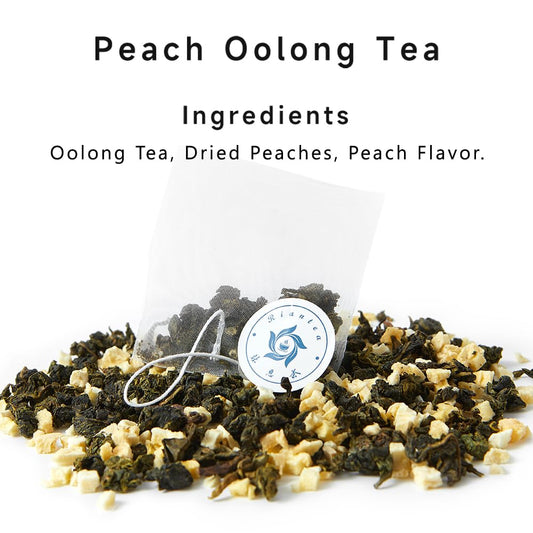 Peach Oolong Tea Bags - 32 Individually Wrapped Teabags (2.25oz/62g) - Low Caffeine, Smooth Flavor - Hot or Iced Tea - Original Leafy Tea